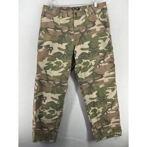 VANS Pants Mens 38 Camo Drill Chore Carpenter Loose Fit Canvas Cotton Green